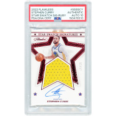 Карточка Stephen Curry Golden State Warriors Autographed 2022-23 Panini Flawless Ruby Star Swatch Game-Used Relic #SSS-SCY #15/15 PSA Authenticated Auto 10