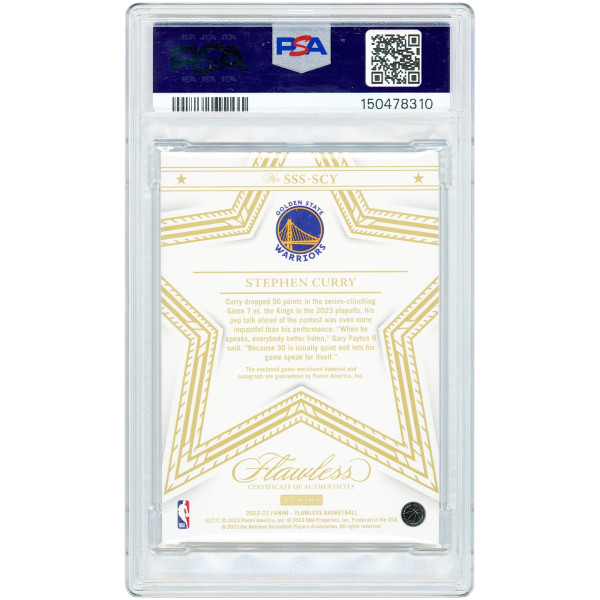 Карточка Stephen Curry Golden State Warriors Autographed 2022-23 Panini Flawless Ruby Star Swatch Game-Used Relic #SSS-SCY #15/15 PSA Authenticated Auto 10