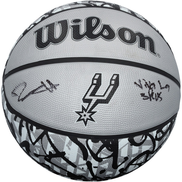 Мяч с автографом Dylan Harper San Antonio Spurs Fanatics Authentic Wilson Black/Gray Team Graffiti with 'Viva La Spurs!' Inscription