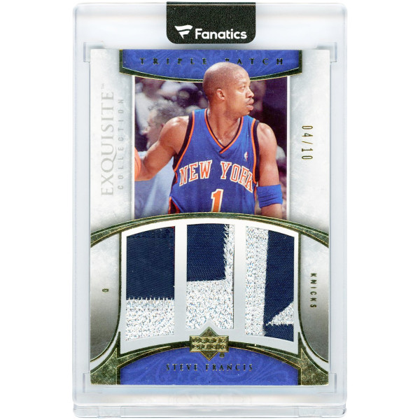 Карточка Steve Francis New York Knicks 2005-06 Upper Deck Exquisite Collection Triple Patch Game-Used Dual-Color Jersey Relics #E3P-SF #4/10