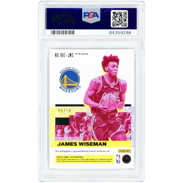 Карточка James Wiseman Golden State Warriors Autographed 2020-21 Panini Flux Gold Shimmer #RAI-JWS #5/10 PSA Authenticated 10
