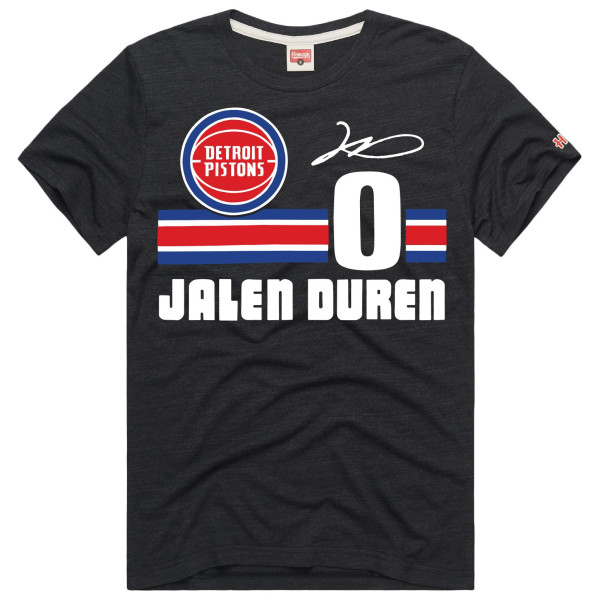 Unisex Detroit Pistons Jalen Duren Homage Charcoal Jersey Remix Tri-Blend T-Shirt