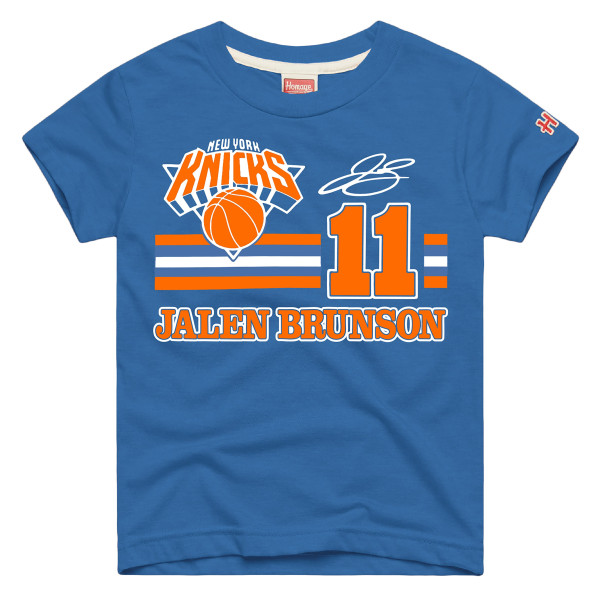 Подростковая New York Knicks Jalen Brunson Homage Blue Remix Signature Name & Number Tri-Blend T-Shirt