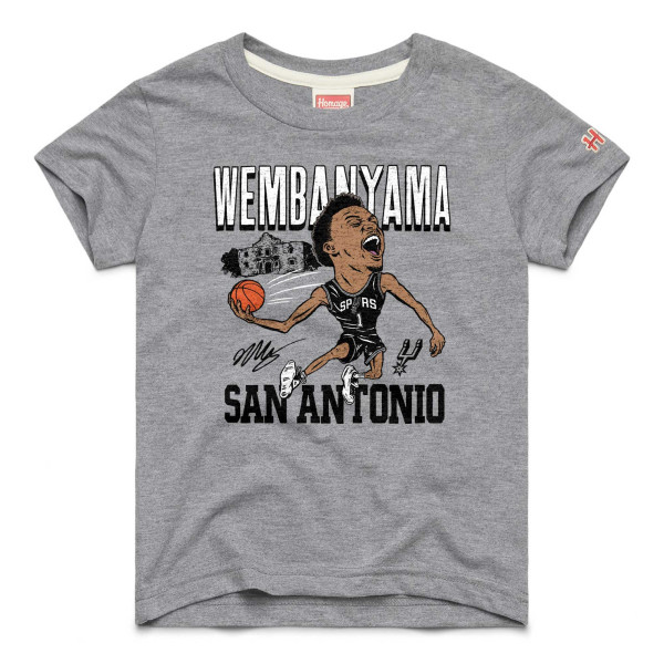 Подростковая San Antonio Spurs Victor Wembanyama Homage Gray Caricature Tri-Blend T-Shirt