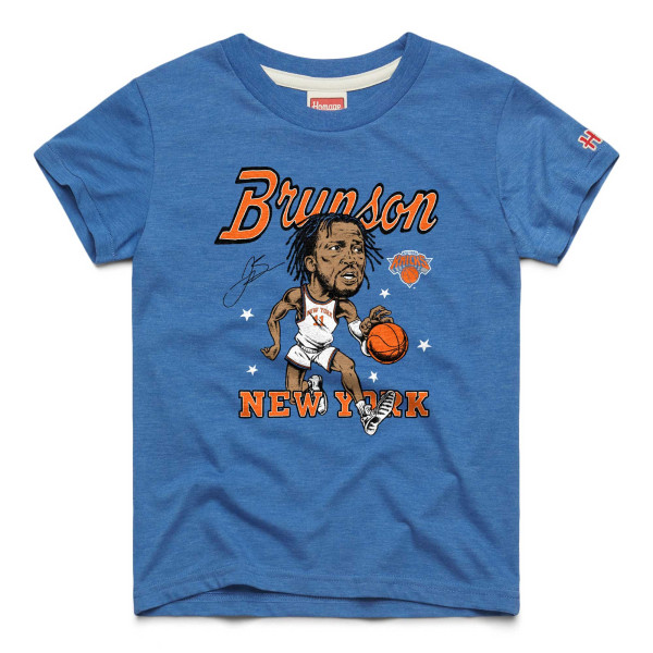 Подростковая New York Knicks Jalen Brunson Homage Blue Caricature Tri-Blend T-Shirt