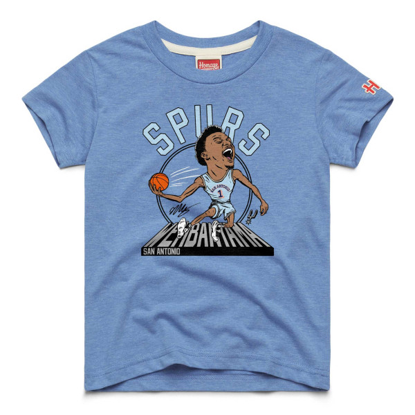 Подростковая San Antonio Spurs Victor Wembanyama Homage Light Blue Caricature Tri-Blend T-Shirt