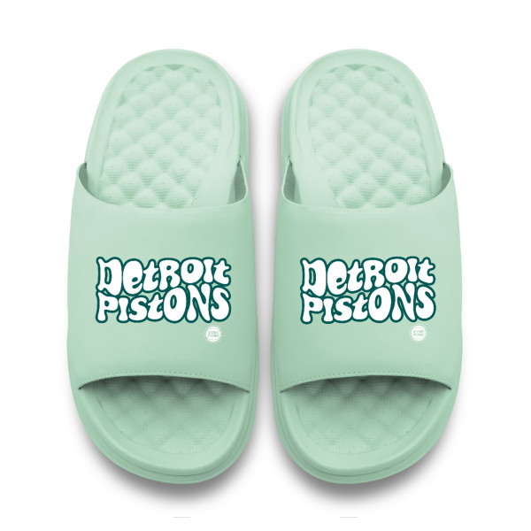 Unisex Detroit Pistons ISlide Seafoam Bubble Letters Motive Slide Sandals