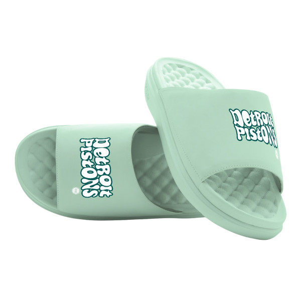 Unisex Detroit Pistons ISlide Seafoam Bubble Letters Motive Slide Sandals