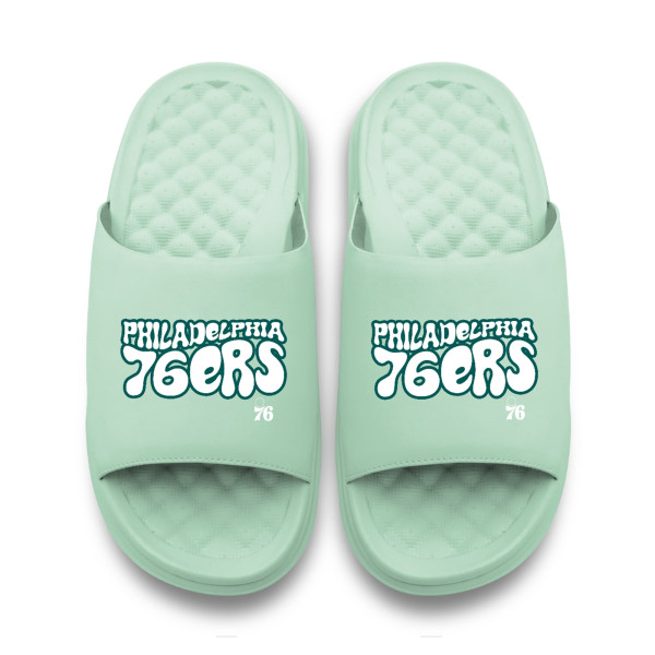 Unisex Philadelphia 76ers ISlide Seafoam Bubble Letters Motive Slide Sandals