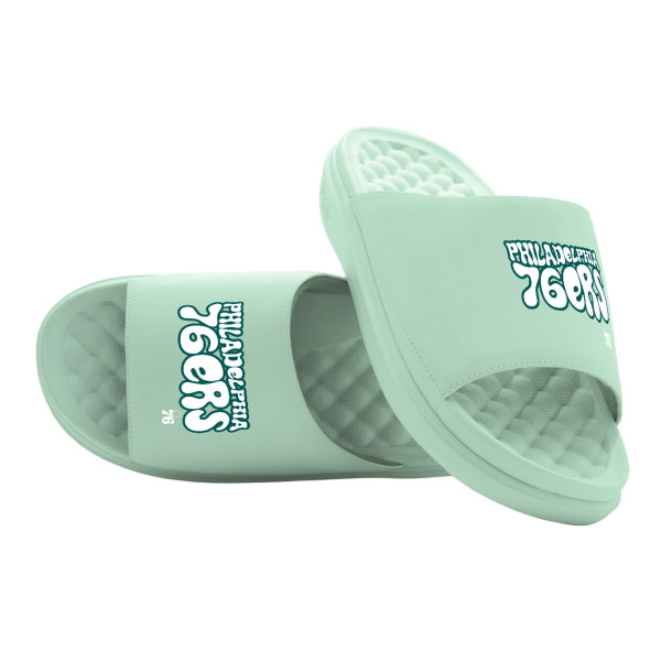 Unisex Philadelphia 76ers ISlide Seafoam Bubble Letters Motive Slide Sandals