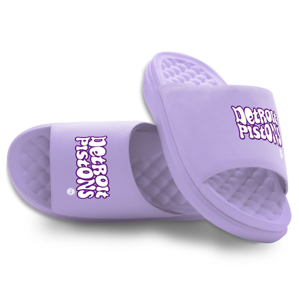 Unisex Detroit Pistons ISlide Lavender Bubble Letters Motive Slide Sandals