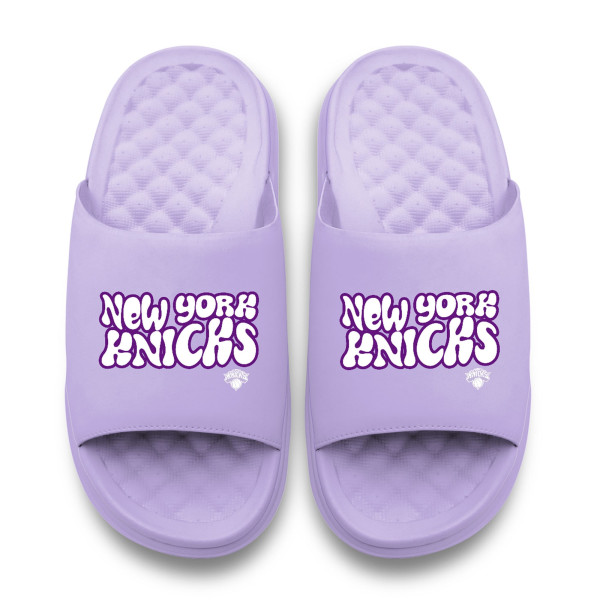 Unisex New York Knicks ISlide Lavender Bubble Letters Motive Slide Sandals
