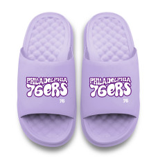 Unisex Philadelphia 76ers ISlide Lavender Bubble Letters Motive Slide Sandals