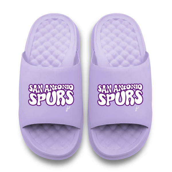 Unisex San Antonio Spurs ISlide Lavender Bubble Letters Motive Slide Sandals