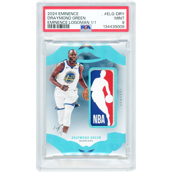 Карточка Draymond Green Golden State Warriors 2024-25 Panini Eminence Game Dated 10/27/24 Platinum Game-Used Logoman Relic #ELG-DRY #1/1 PSA Authenticated 9