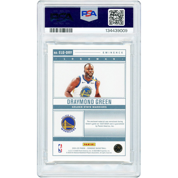 Карточка Draymond Green Golden State Warriors 2024-25 Panini Eminence Game Dated 10/27/24 Platinum Game-Used Logoman Relic #ELG-DRY #1/1 PSA Authenticated 9