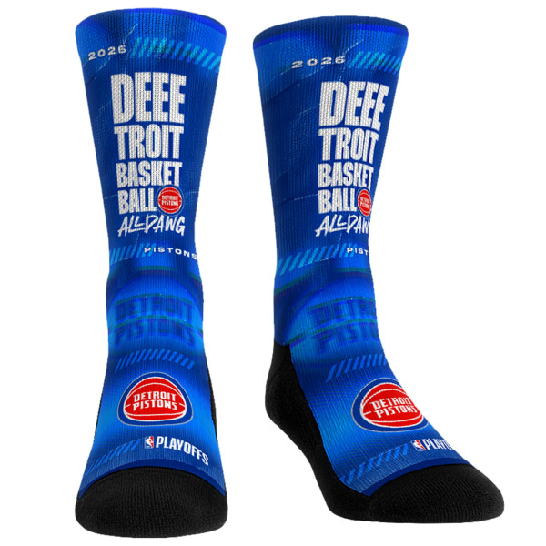 Unisex Detroit Pistons Rock Em Socks 2026 NBA Playoffs Glitch Slogan Crew Socks