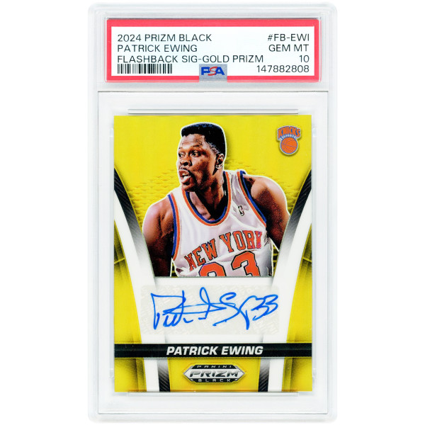 Карточка Patrick Ewing New York Knicks Autographed 2024-25 Panini Prizm Black Gold Prizm Flashback Signatures #FB-EWI #7/10 PSA Authenticated 10