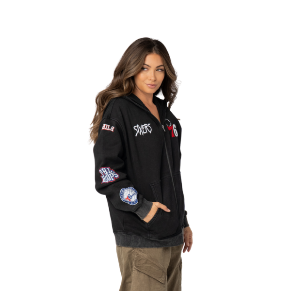 Толстовка Unisex Philadelphia 76ers The Wild Collective Black Logo Sleeve Full-Zip