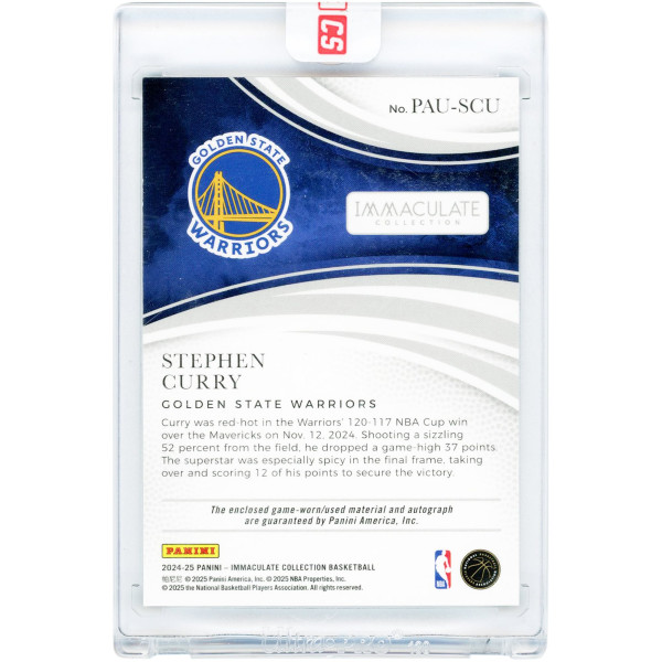 Карточка Stephen Curry Golden State Warriors Autographed 2024-25 Panini Immaculate Collection Patch Game-Used Relic #PAU-SCU #21/25