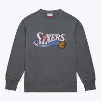 Philadelphia 76ers Mitchell & Ness Heather Gray Snow Washed Fleece Crewneck