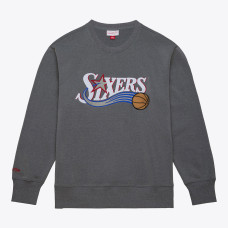 Philadelphia 76ers Mitchell & Ness Heather Gray Snow Washed Fleece Crewneck