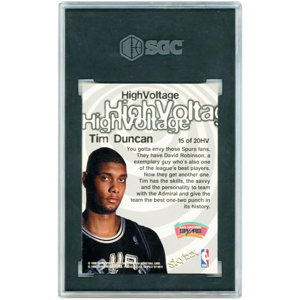 Карточка Tim Duncan San Antonio Spurs 1997-98 Skybox NBA Hoops High Voltage #15 SGC Authenticated 9