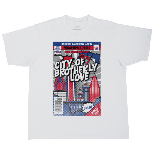 Футболка Unisex Philadelphia 76ers Stadium Essentials White Comic Book Cover Boxy