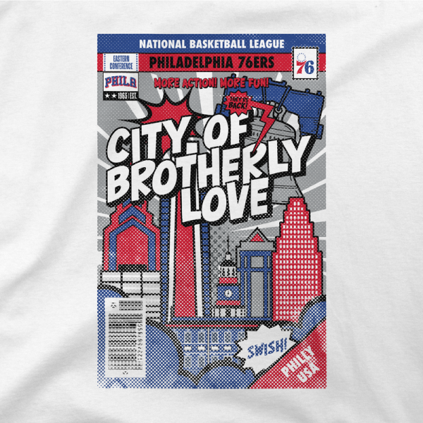 Футболка Unisex Philadelphia 76ers Stadium Essentials White Comic Book Cover Boxy