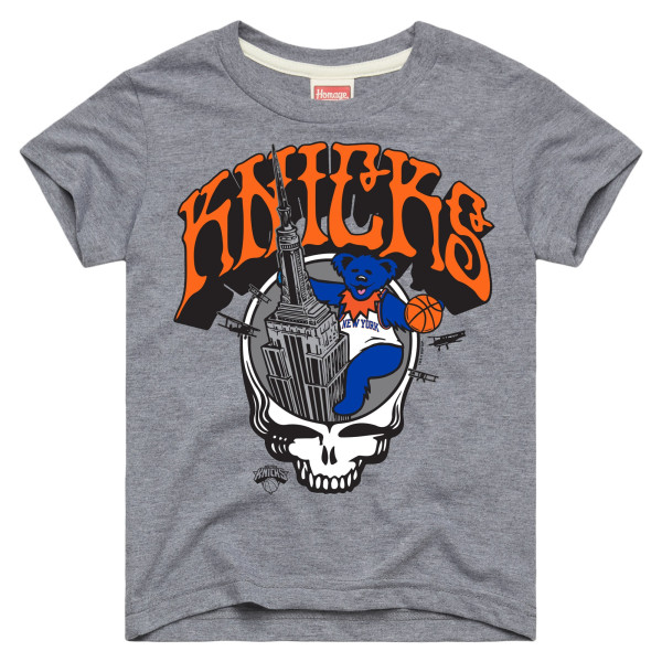 Подростковая New York Knicks x The Grateful Dead Homage Gray Skull Tri-Blend T-Shirt