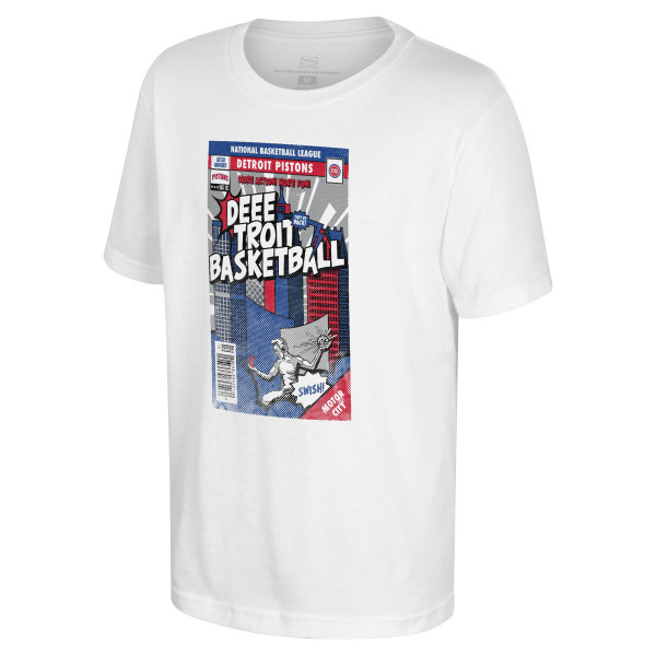 Подростковая Detroit Pistons Stadium Essentials White Comic Book Cover T-Shirt
