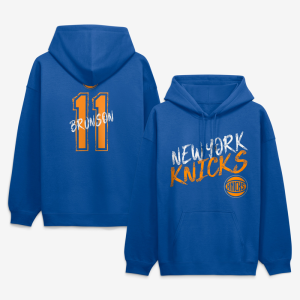 Толстовка New York Knicks Jalen Brunson Blue Hustle Name & Number