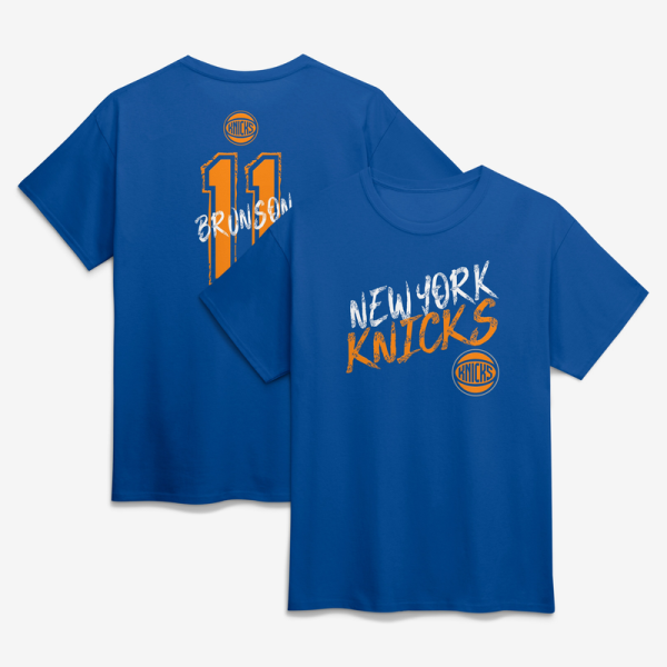 Футболка New York Knicks Jalen Brunson Blue Hustle Name & Number