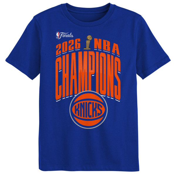 Футболка Juvenile New York Knicks Outerstuff Blue 2026 NBA Finals Champions Bold Teamwork