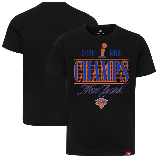 Футболка Unisex New York Knicks Sportiqe Black 2026 NBA Finals Champions Trophy Skyline