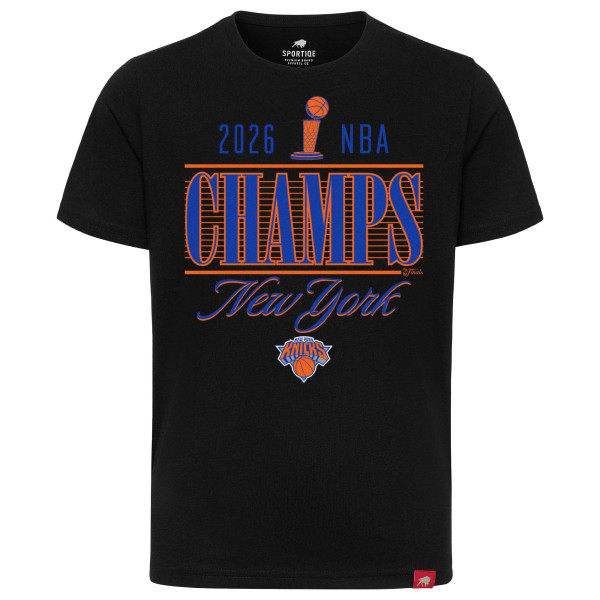 Футболка Unisex New York Knicks Sportiqe Black 2026 NBA Finals Champions Trophy Skyline