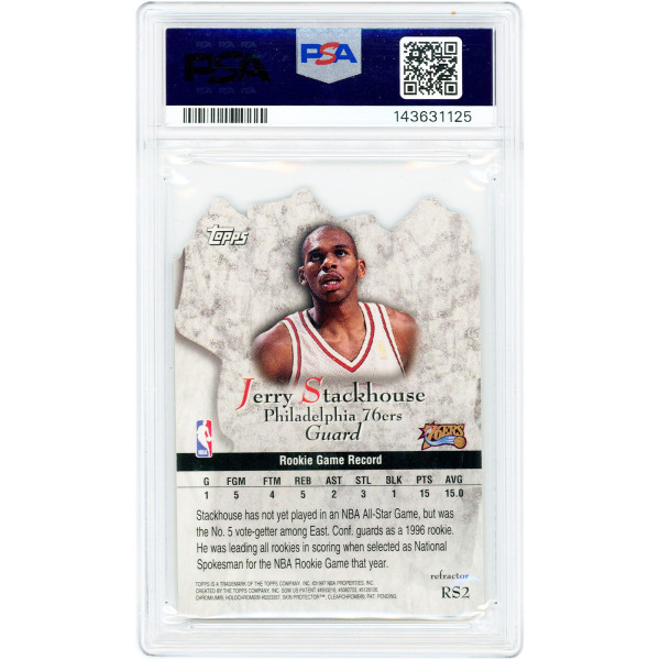 Карточка Jerry Stackhouse Philadelphia 76ers 1997-98 Topps Rock Stars Refractor #RS2 PSA Authenticated 10