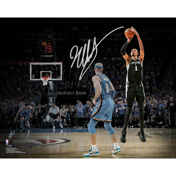 Фото с автографом Victor Wembanyama San Antonio Spurs Fanatics Authentic 16 x 20 2026 Western Conference Finals Game 1 Overtime Game-Tying 3-Pointer Spotlight