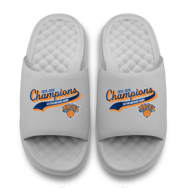 Unisex New York Knicks ISlide Gray 2026 NBA Eastern Conference Champions Motive Slide Sandals
