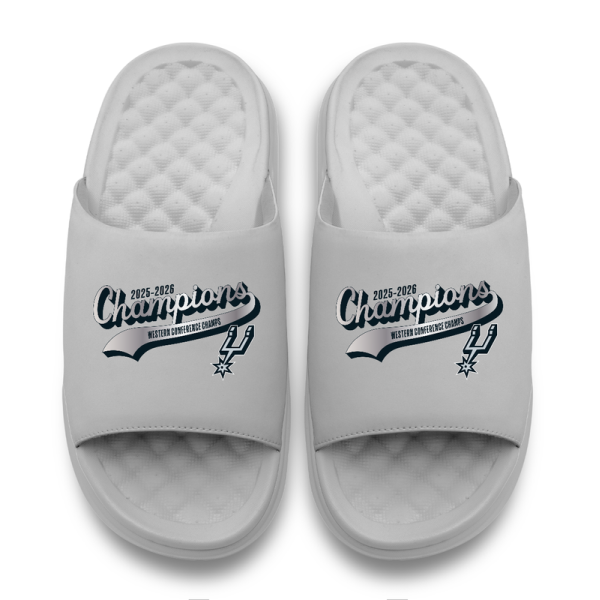Unisex San Antonio Spurs ISlide Silver 2026 NBA Western Conference Champions Motive Slide Sandals