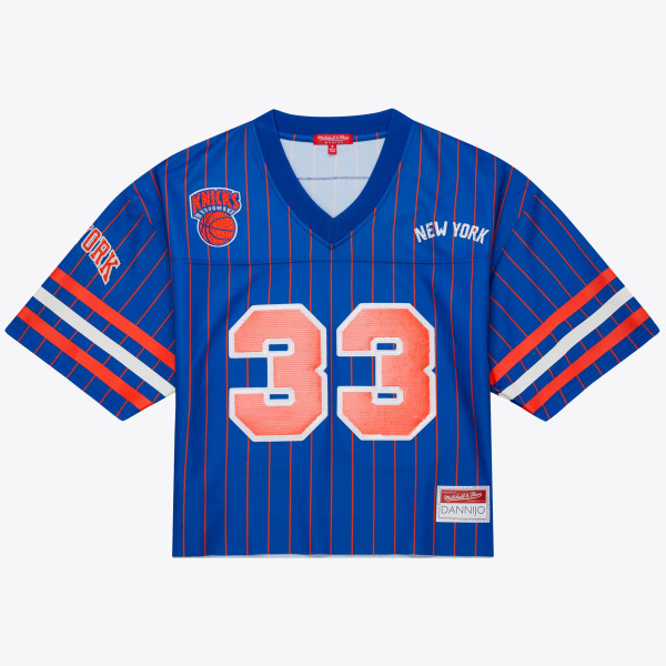 Женская Джерси New York Knicks Patrick Ewing Mitchell & Ness x DANNIJO Blue Name & Number Cropped Football