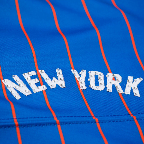 Женская Джерси New York Knicks Patrick Ewing Mitchell & Ness x DANNIJO Blue Name & Number Cropped Football