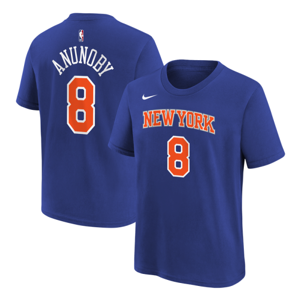 Подростковая New York Knicks OG Anunoby Nike Blue Icon Name & Number T-Shirt