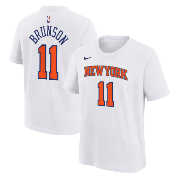 Подростковая New York Knicks Jalen Brunson Nike White Association Name & Number T-Shirt