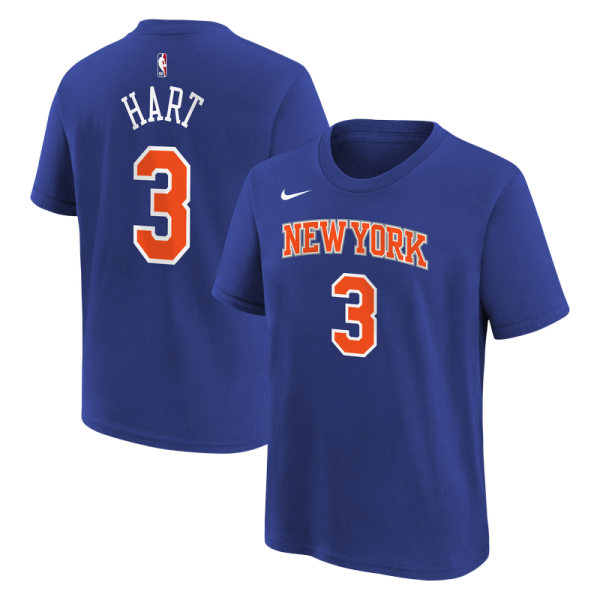 Подростковая New York Knicks Josh Hart Nike Blue Icon Name & Number T-Shirt