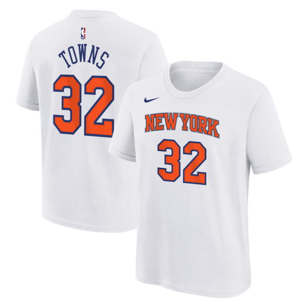 Подростковая New York Knicks Karl-Anthony Towns Nike White Association Name & Number T-Shirt