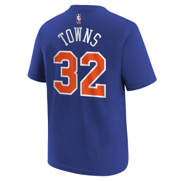 Подростковая New York Knicks Karl-Anthony Towns Nike Blue Icon Name & Number T-Shirt