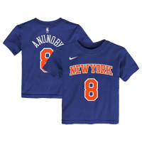 Футболка для малыша New York Knicks OG Anunoby Nike Blue Icon Name & Number