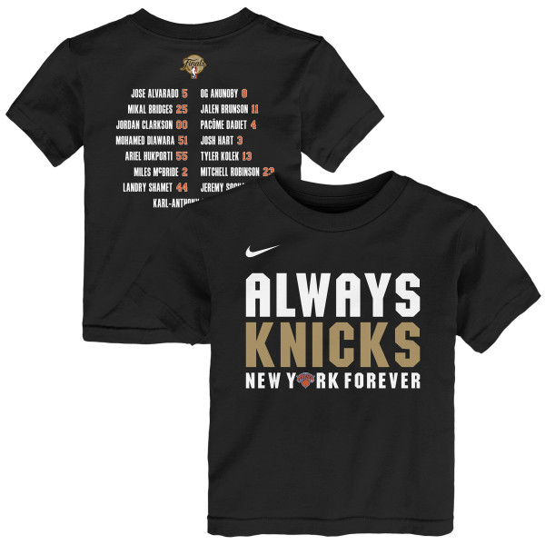 Детская New York Knicks Nike Black 2026 NBA Finals Champions Roster T-Shirt