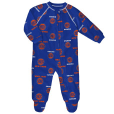 Детская New York Knicks Outerstuff Blue Allover Print Raglan Full-Zip Sleeper